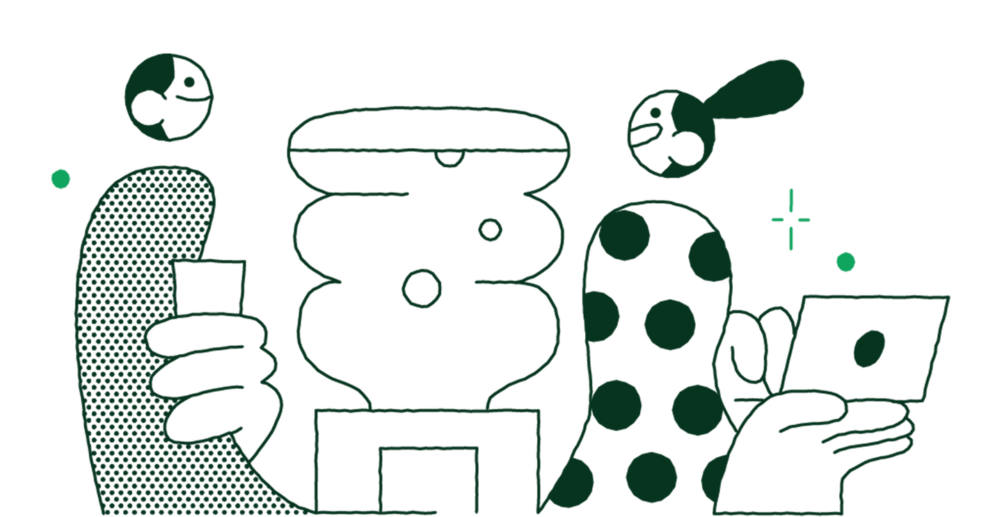 An illustration of a man and a woman near a water cooler.